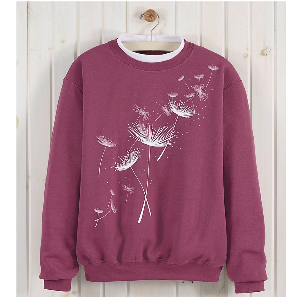 ⭐️ Women's Country Store Purple Dandelion Sweater Grandma Sweatshirt Sz XL